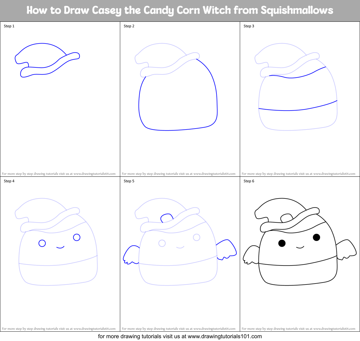 How to Draw Casey the Candy Corn Witch from Squishmallows Printable Step by Step
