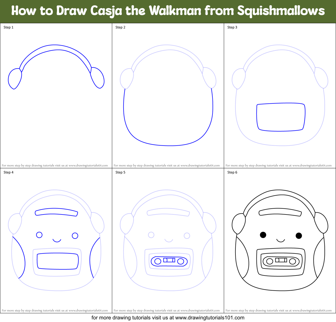 How to Draw Casja the Walkman from Squishmallows Printable Step by Step