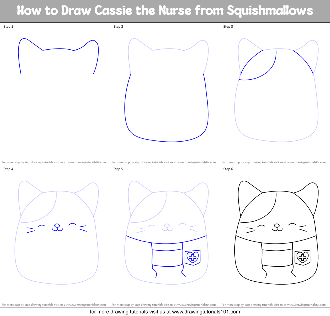 How to Draw Cassie the Nurse from Squishmallows Printable Step by Step