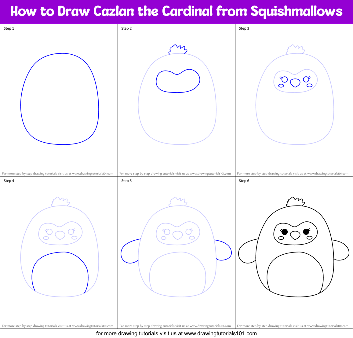 How to Draw Cazlan the Cardinal from Squishmallows Printable Step by Step