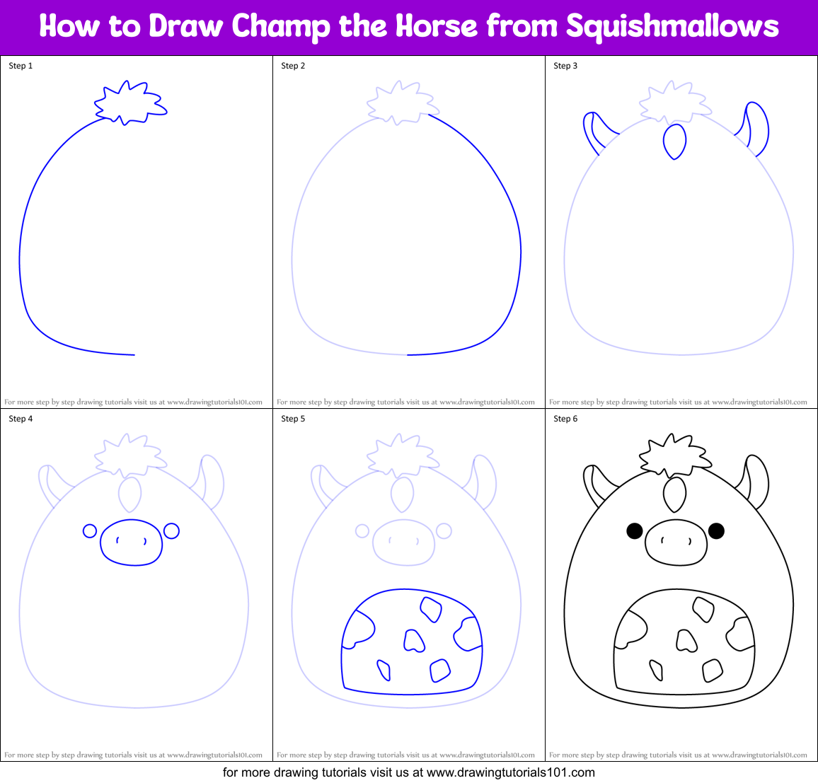 How to Draw Champ the Horse from Squishmallows Printable Step by Step
