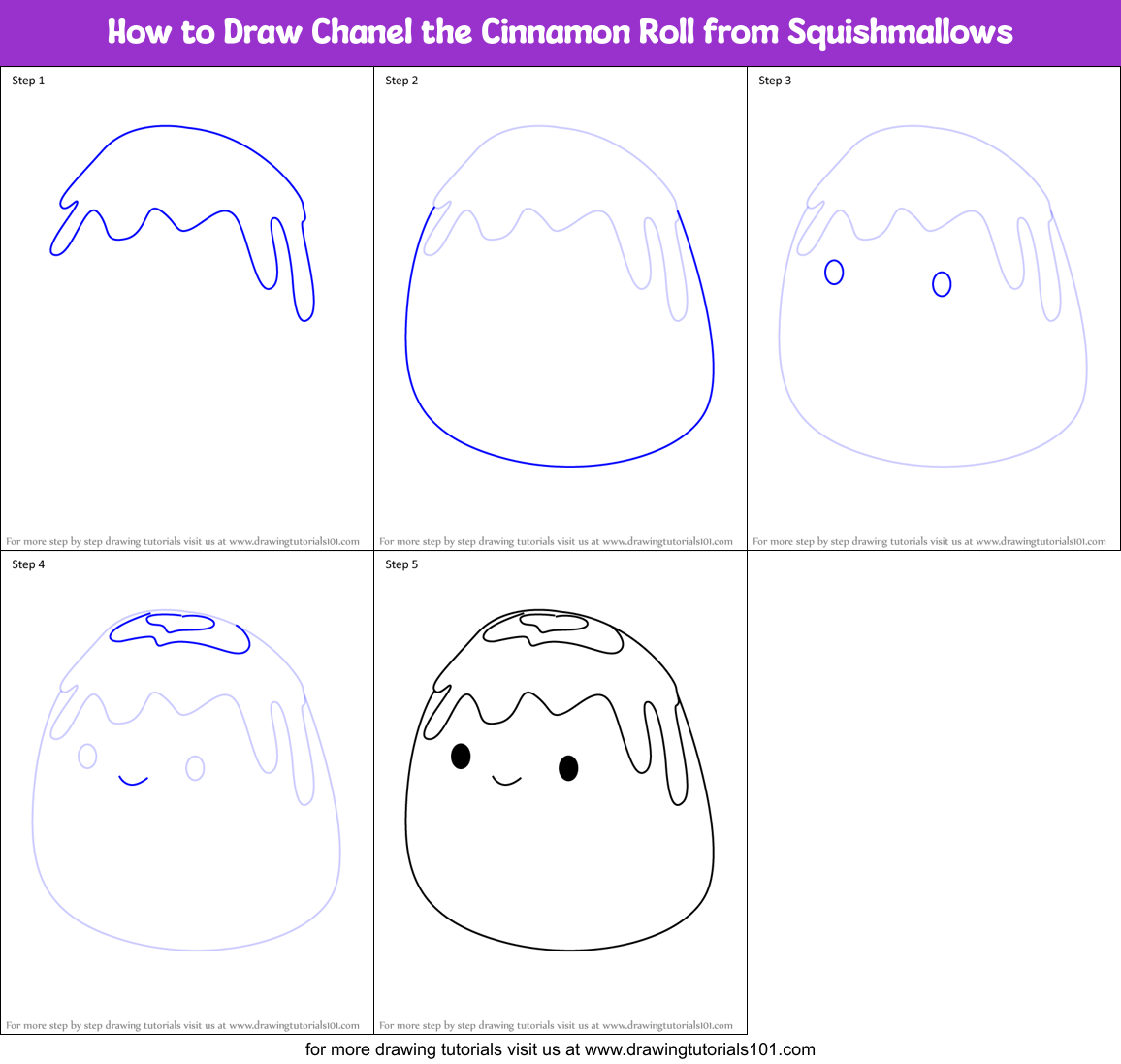 How to Draw Chanel the Cinnamon Roll from Squishmallows Printable Step by Step