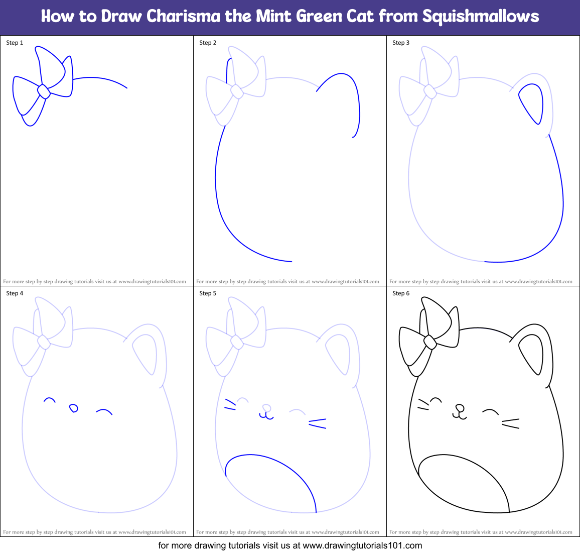 How to Draw Charisma the Mint Green Cat from Squishmallows Printable Step by Step