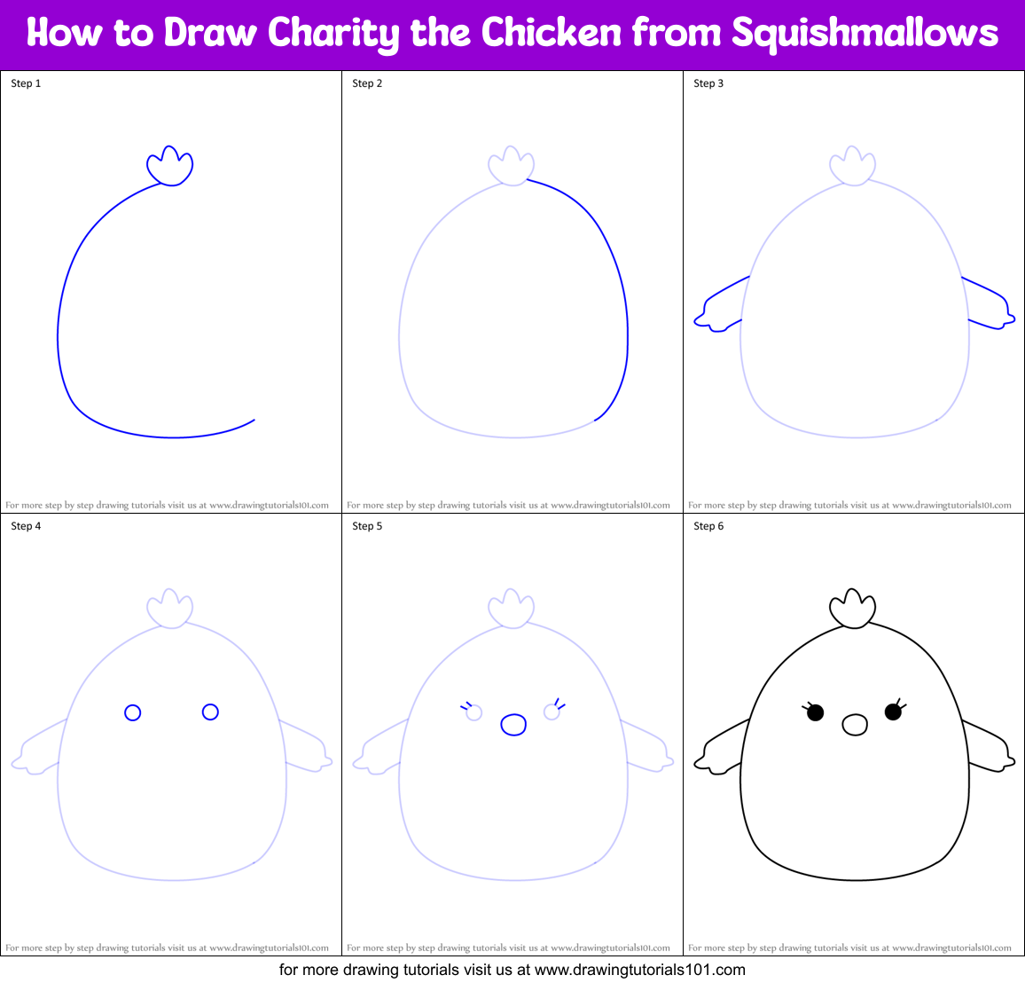 How to Draw Charity the Chicken from Squishmallows Printable Step by Step