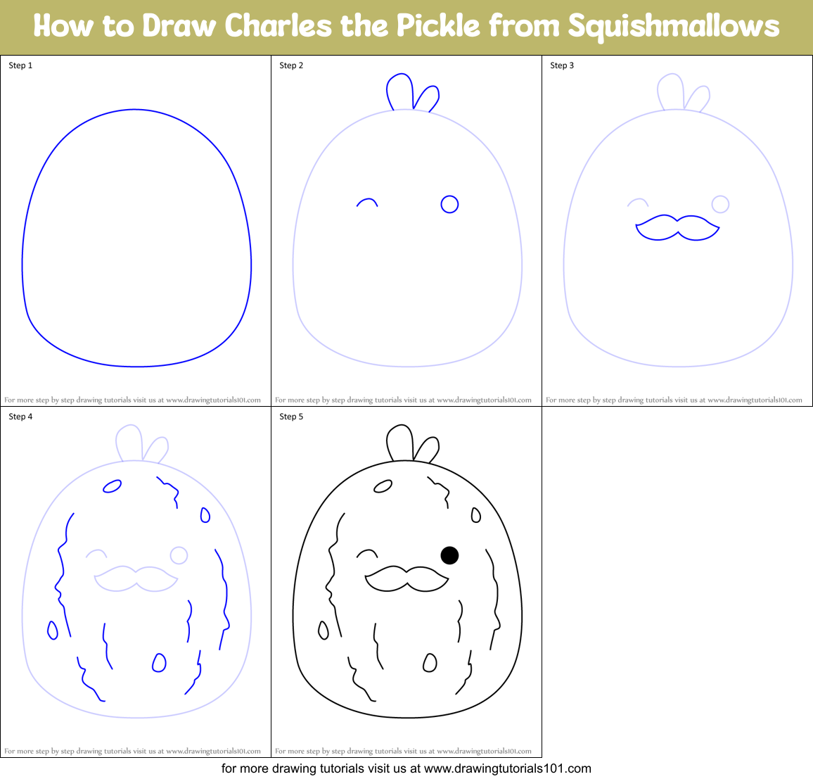How to Draw Charles the Pickle from Squishmallows Printable Step by Step