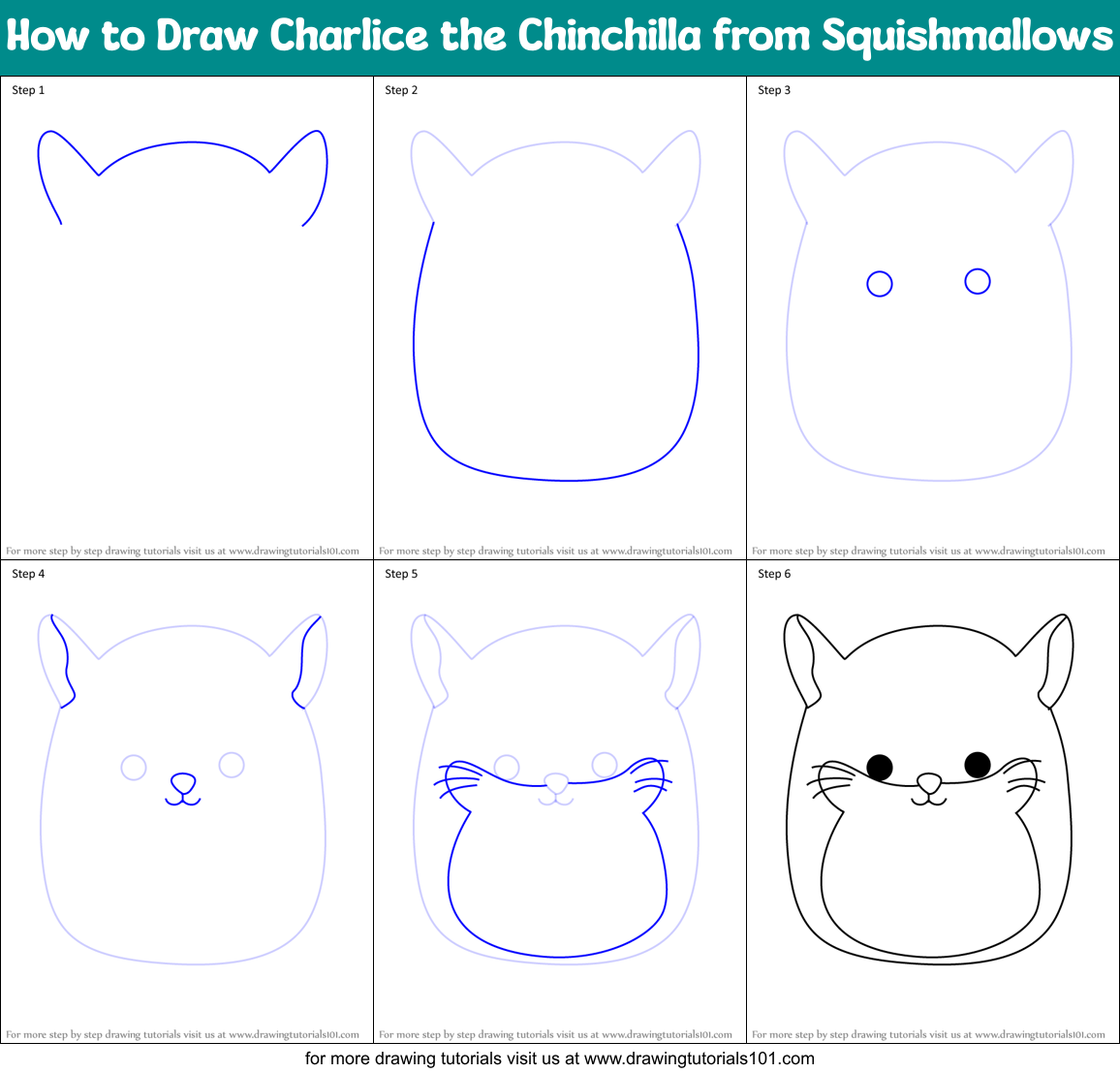 How to Draw Charlice the Chinchilla from Squishmallows Printable Step by Step