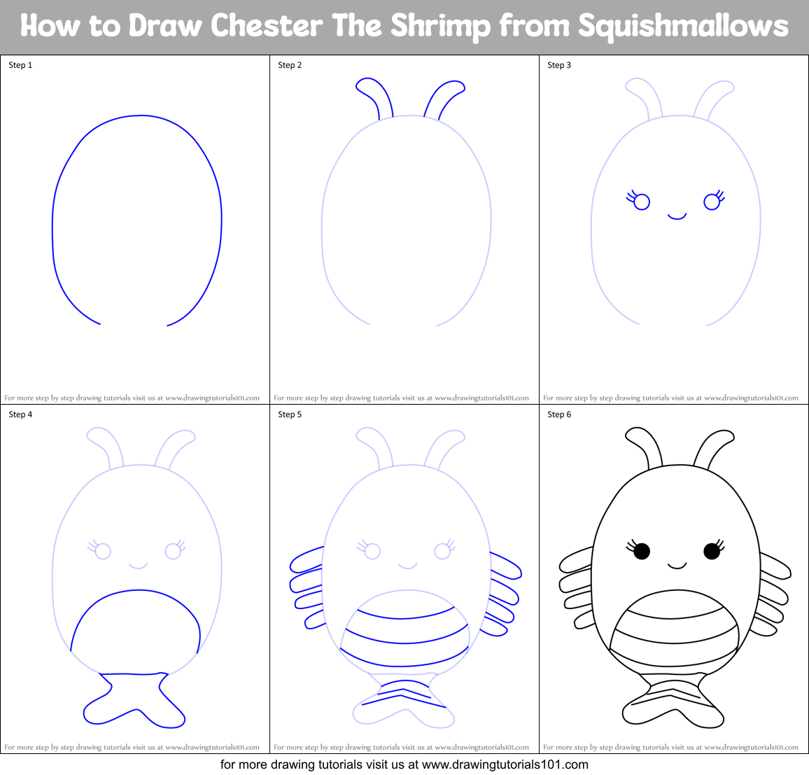 How to Draw Chester The Shrimp from Squishmallows Printable Step by Step