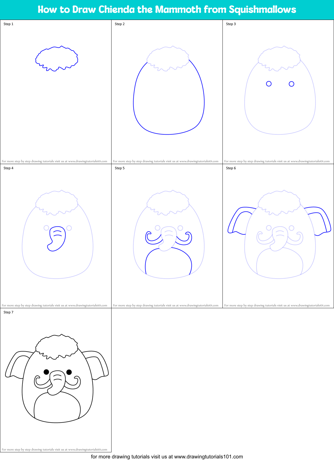 How to Draw Chienda the Mammoth from Squishmallows Printable Step by Step