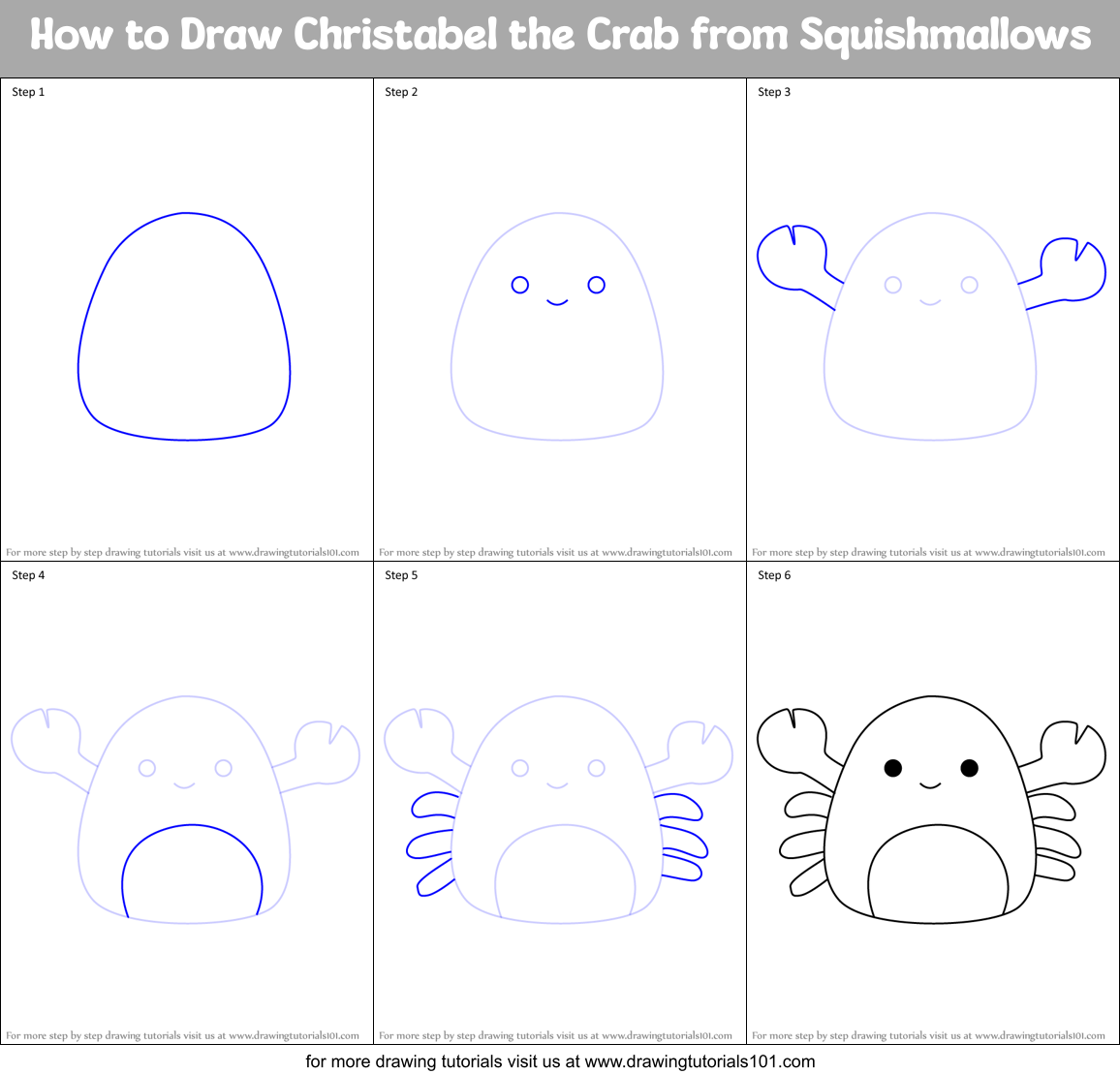 How to Draw Christabel the Crab from Squishmallows Printable Step by Step