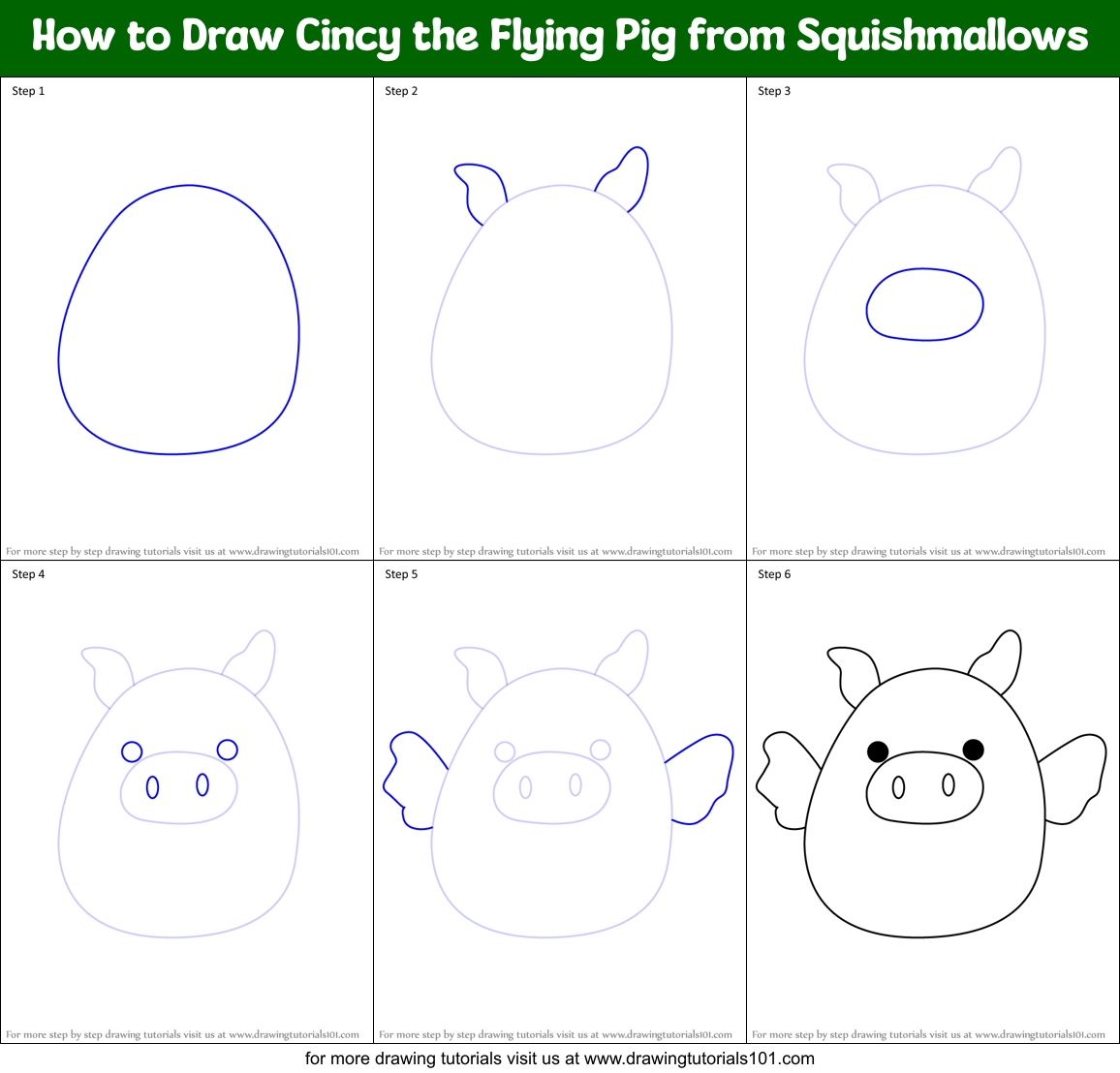 How to Draw Cincy the Flying Pig from Squishmallows Printable Step by Step