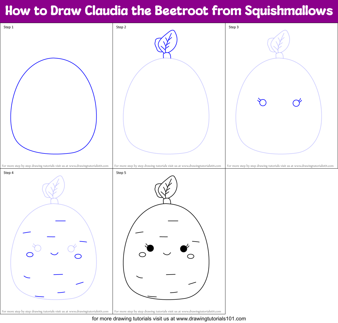 How to Draw Claudia the Beetroot from Squishmallows Printable Step by Step