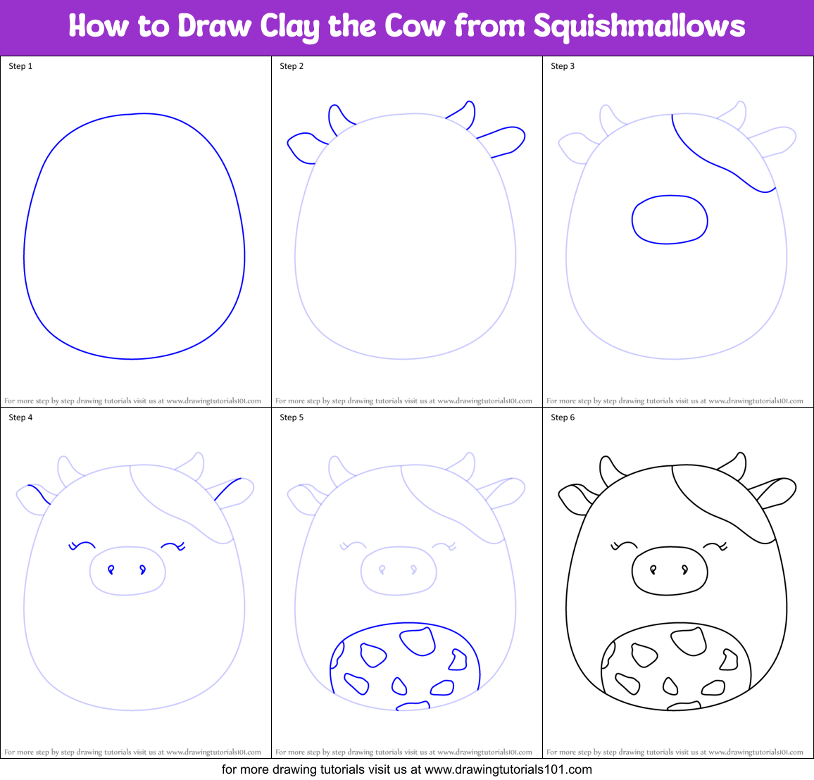 How to Draw Clay the Cow from Squishmallows Printable Step by Step