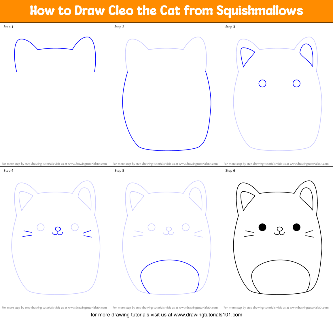 How to Draw Cleo the Cat from Squishmallows Printable Step by Step