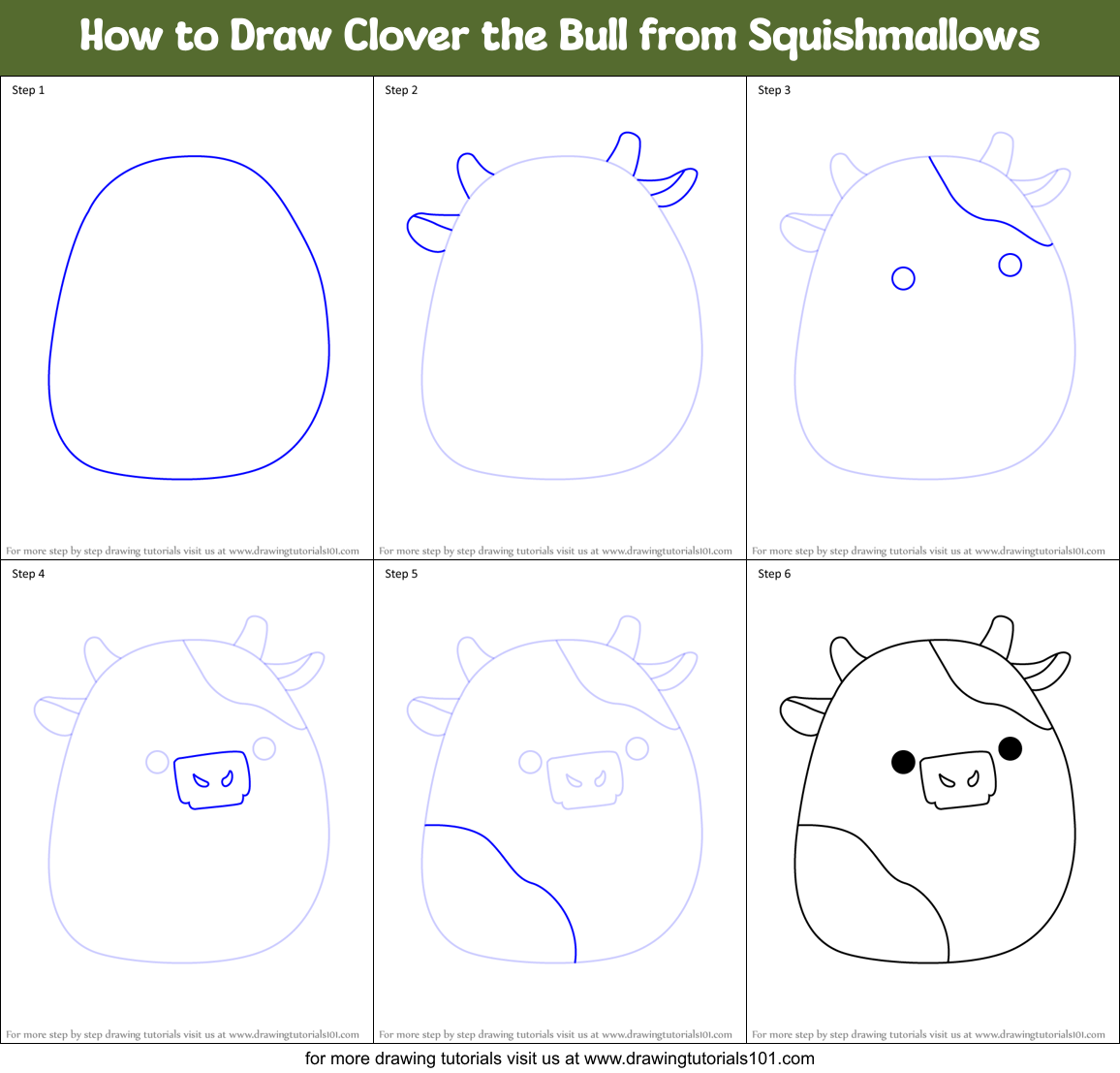 How to Draw Clover the Bull from Squishmallows Printable Step by Step