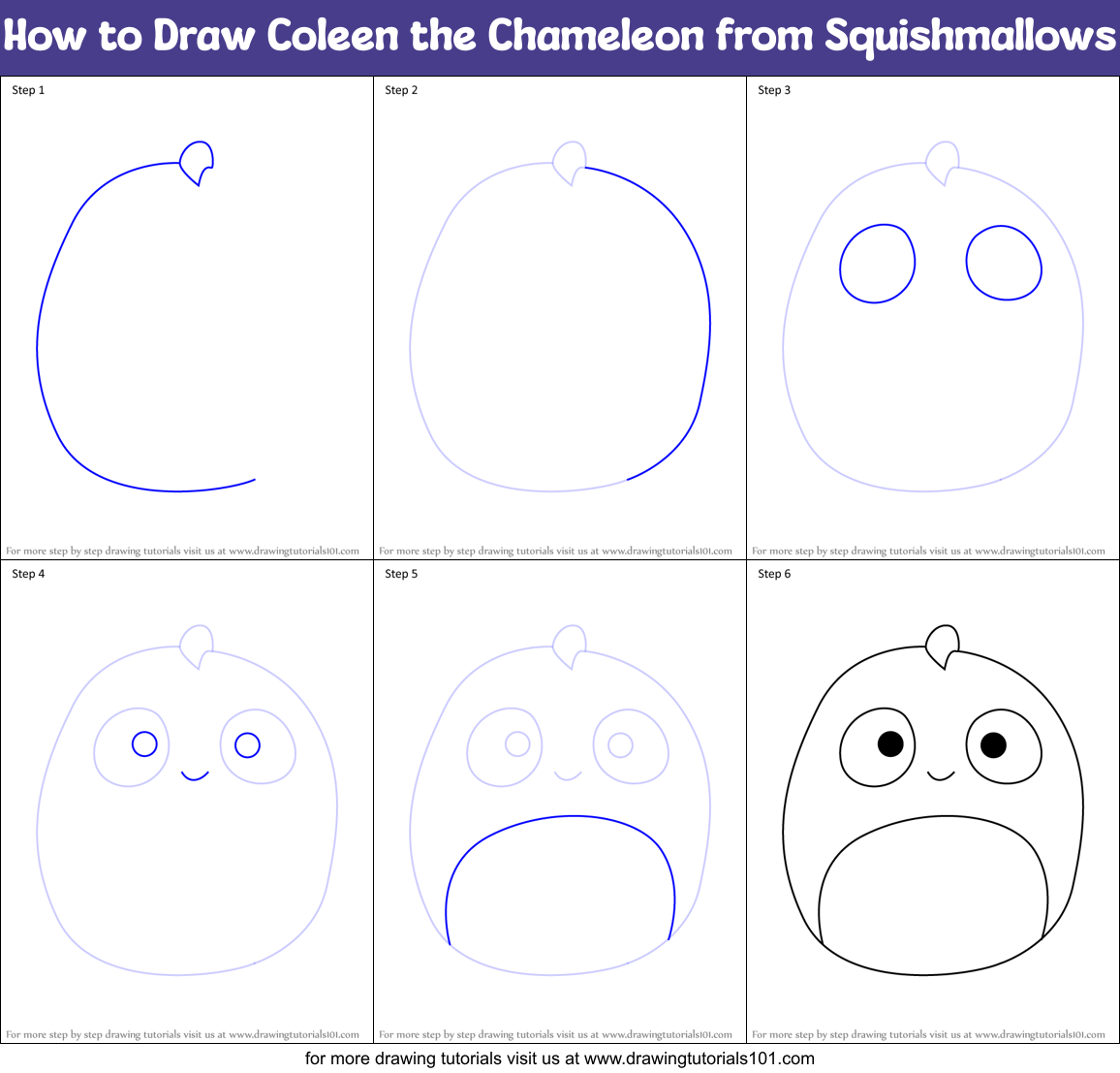 How to Draw Coleen the Chameleon from Squishmallows Printable Step by Step
