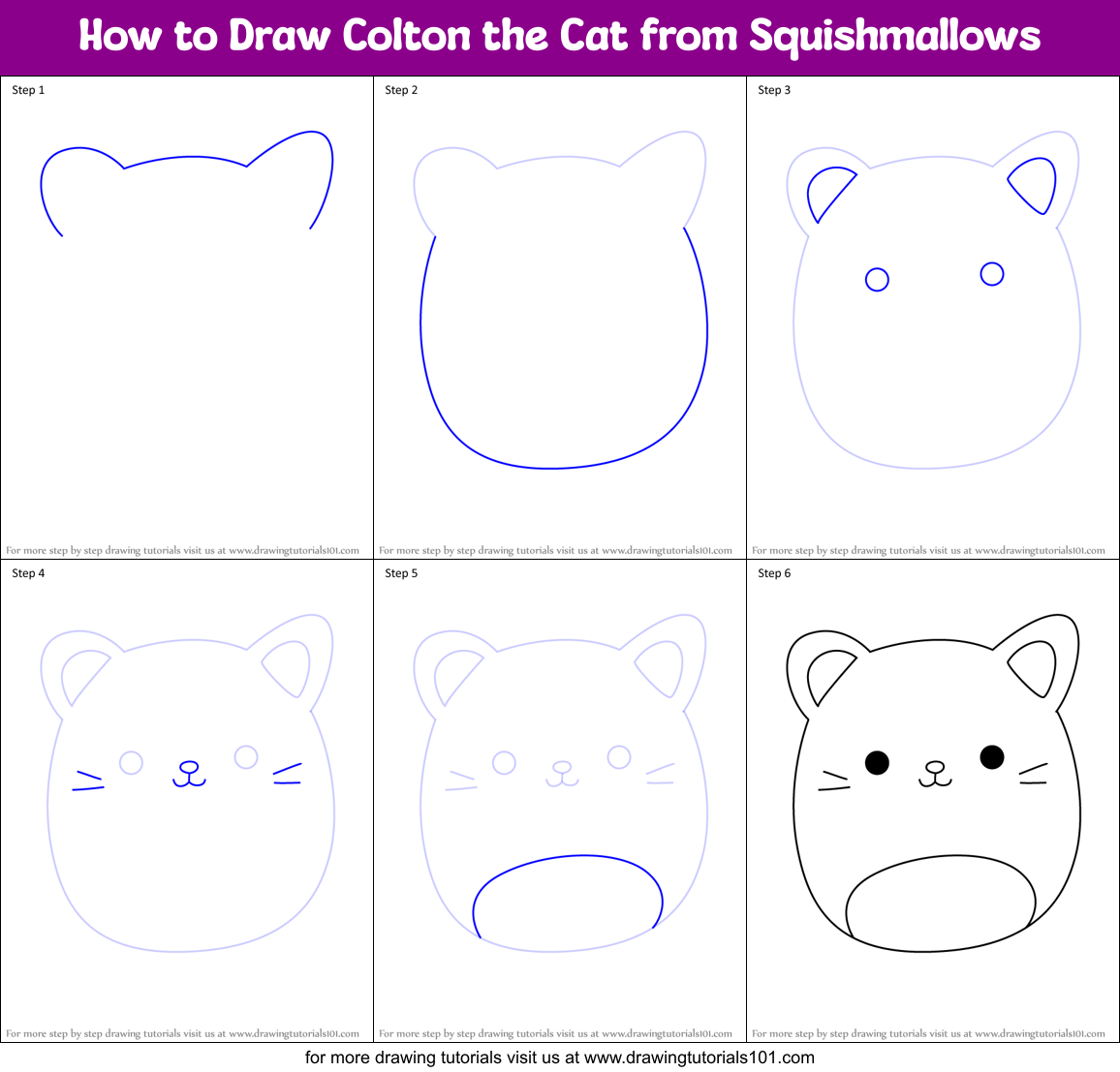 How to Draw Colton the Cat from Squishmallows Printable Step by Step