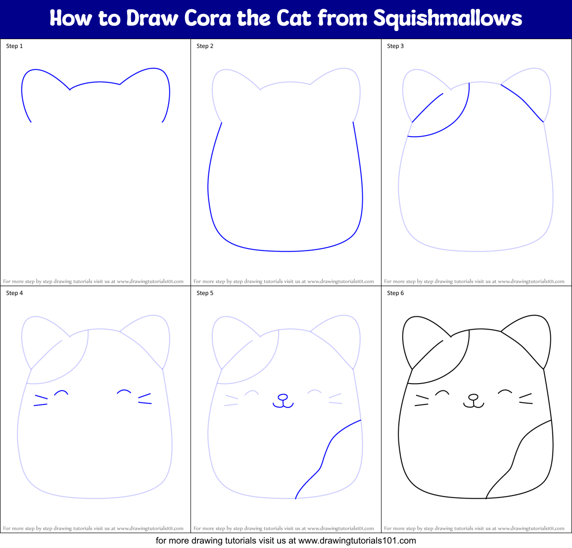How to Draw Cora the Cat from Squishmallows Printable Step by Step