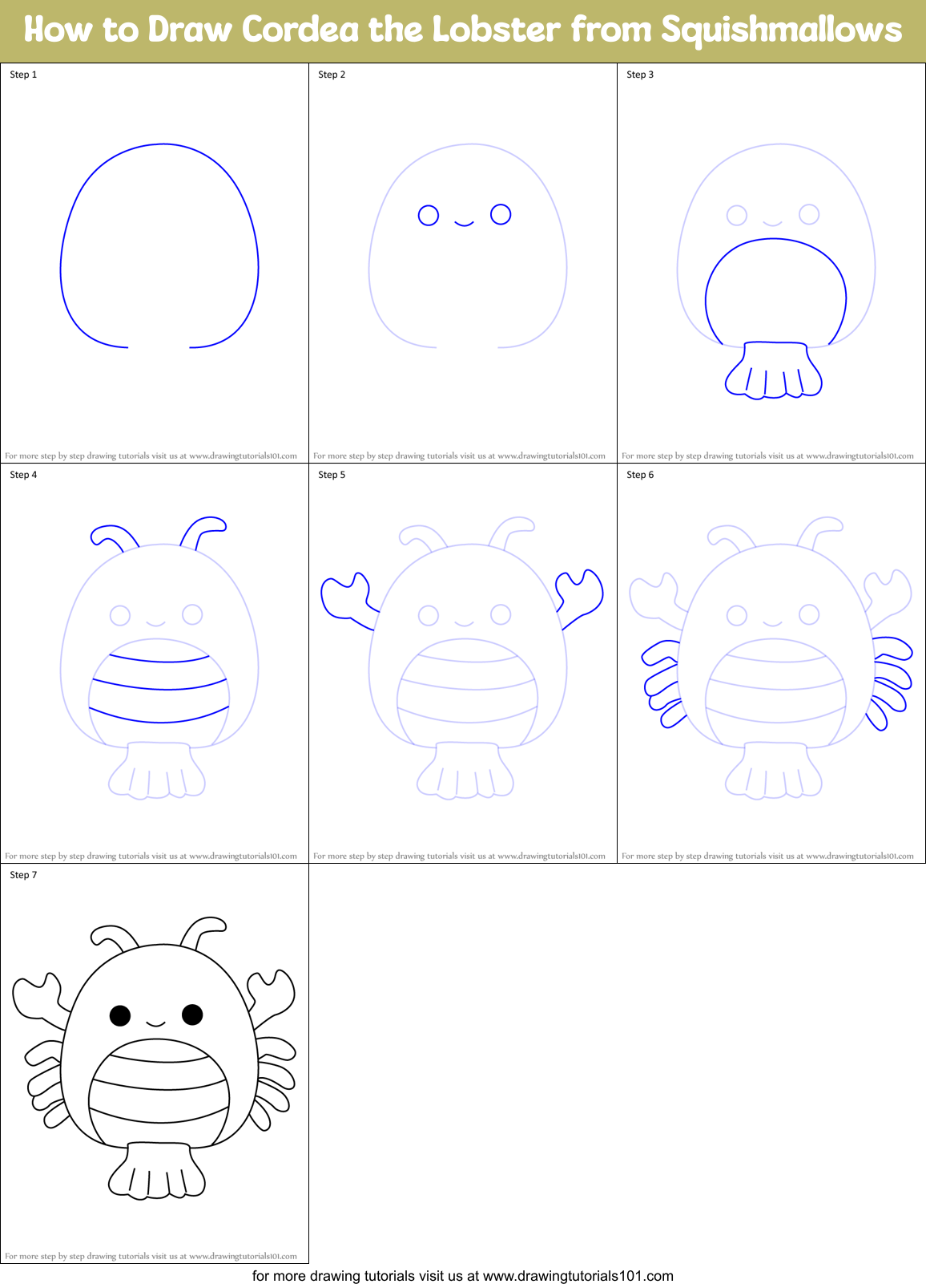 How to Draw Cordea the Lobster from Squishmallows Printable Step by Step