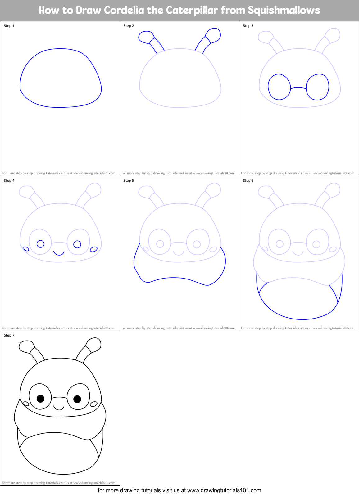 How to Draw Cordelia the Caterpillar from Squishmallows Printable Step by Step