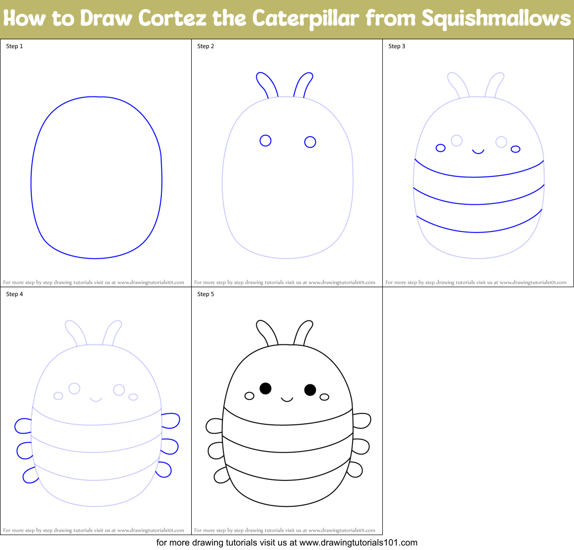 How to Draw Cortez the Caterpillar from Squishmallows Printable Step by Step