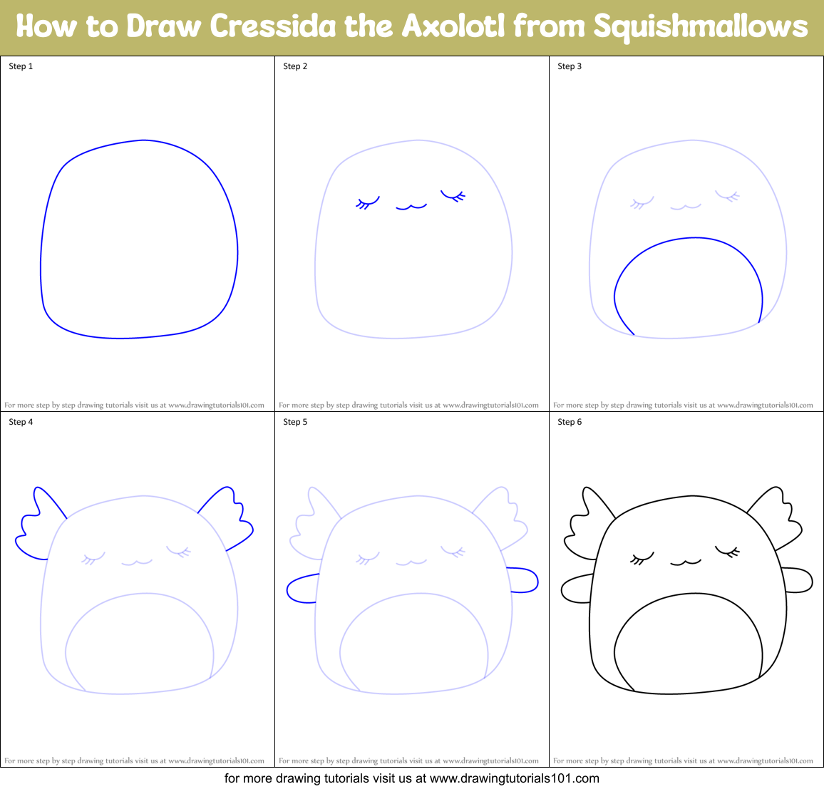 How to Draw Cressida the Axolotl from Squishmallows Printable Step by Step