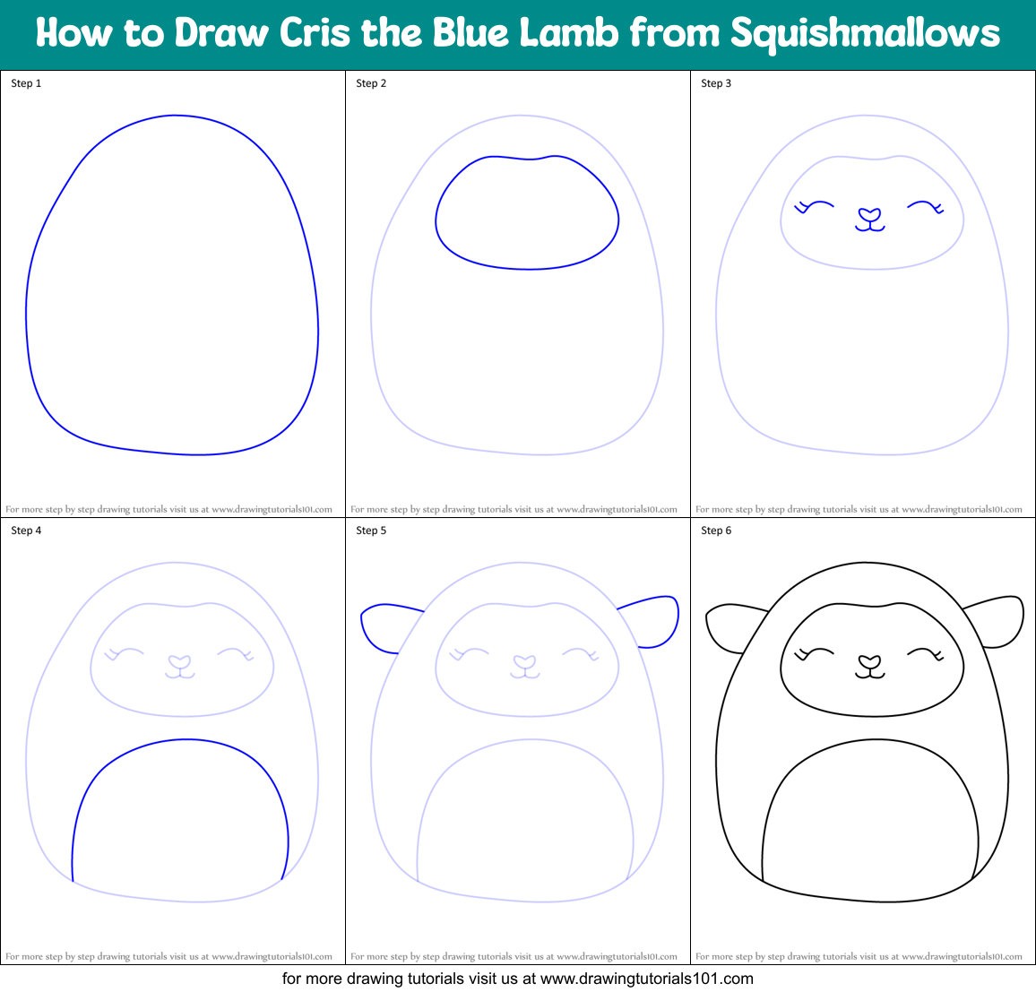 How to Draw Cris the Blue Lamb from Squishmallows Printable Step by Step