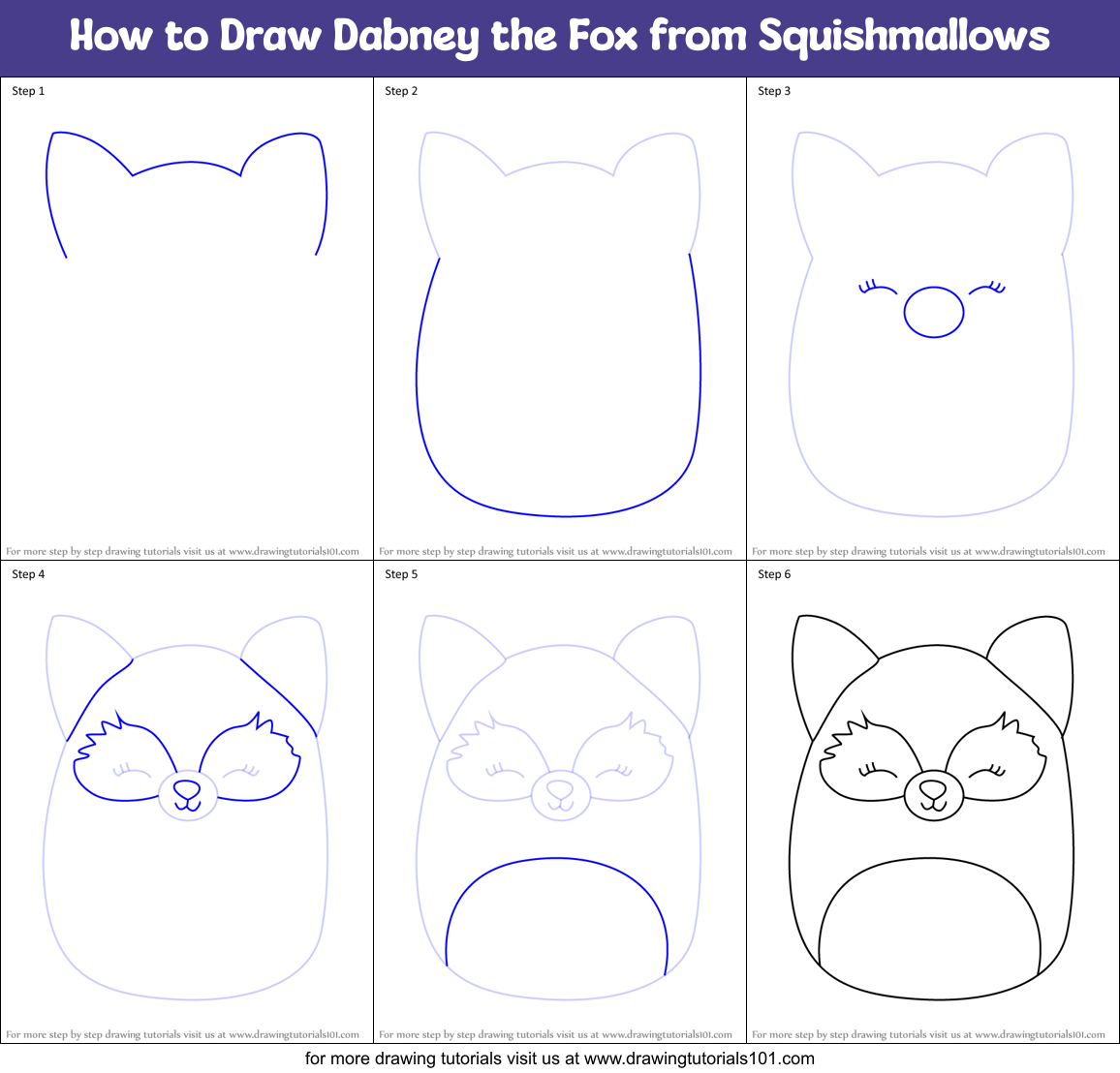 How to Draw Dabney the Fox from Squishmallows Printable Step by Step
