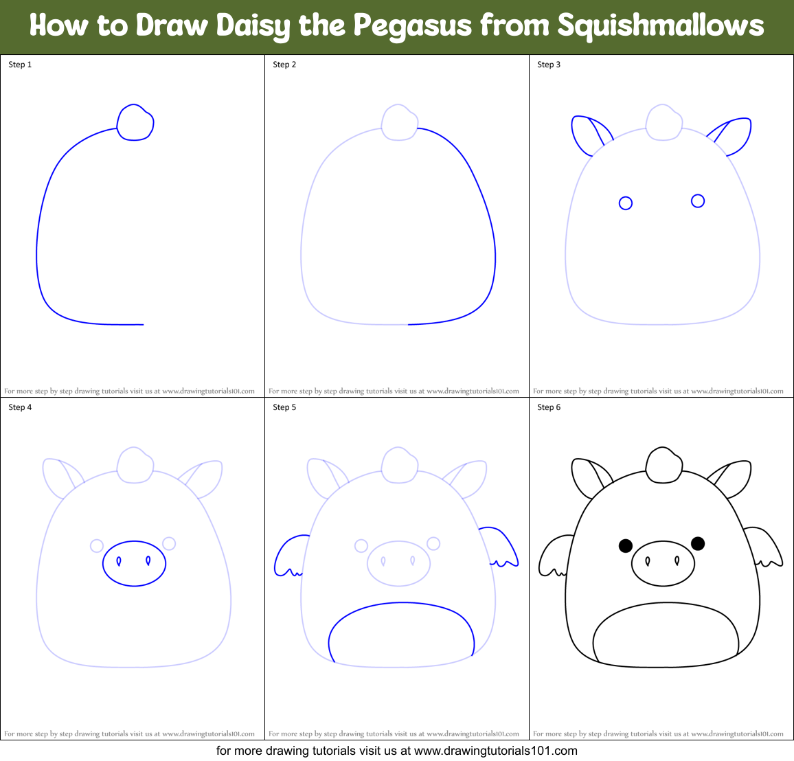 How to Draw Daisy the Pegasus from Squishmallows Printable Step by Step