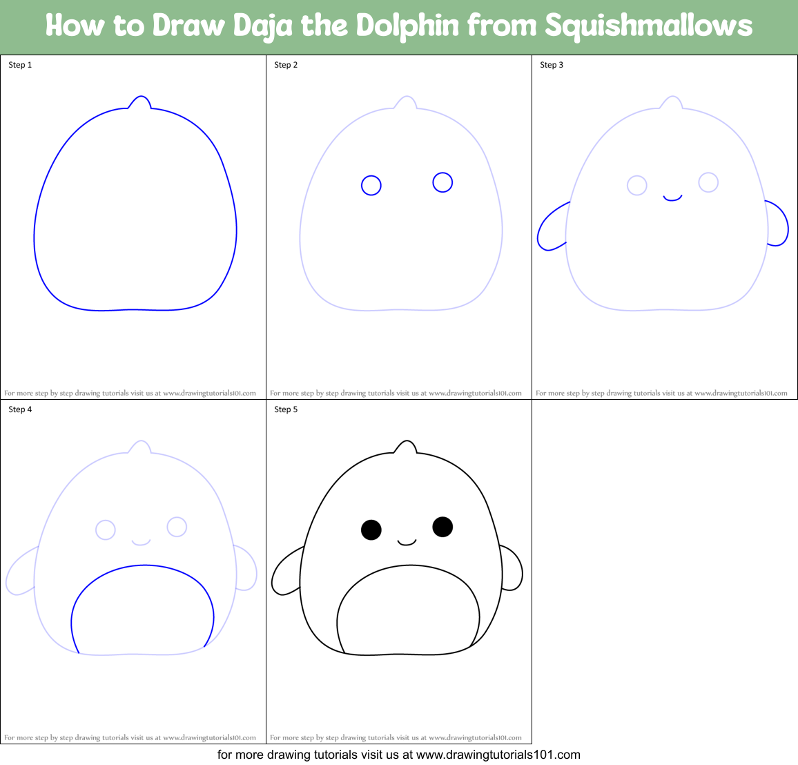 How to Draw Daja the Dolphin from Squishmallows Printable Step by Step