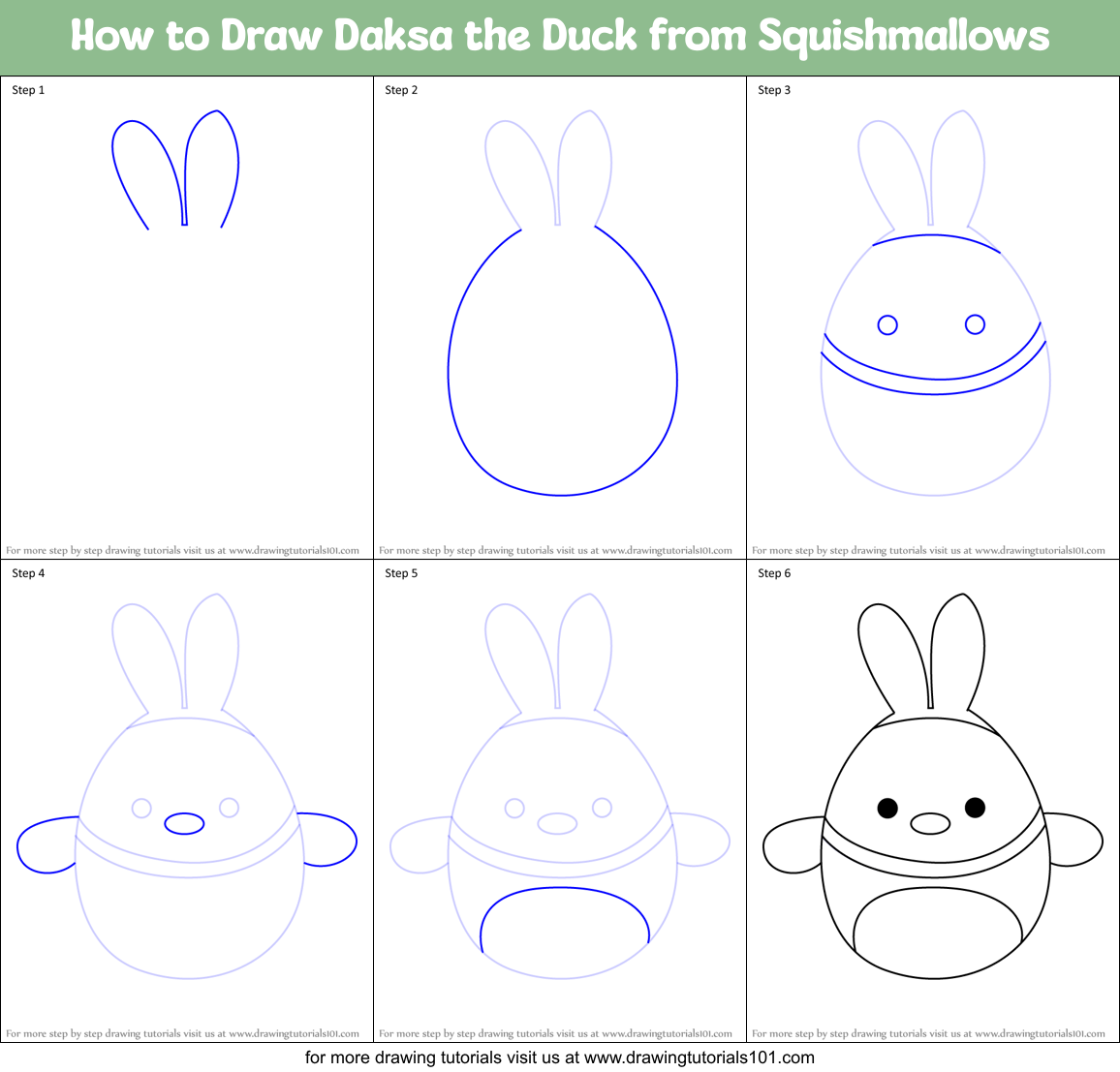 How to Draw Daksa the Duck from Squishmallows Printable Step by Step