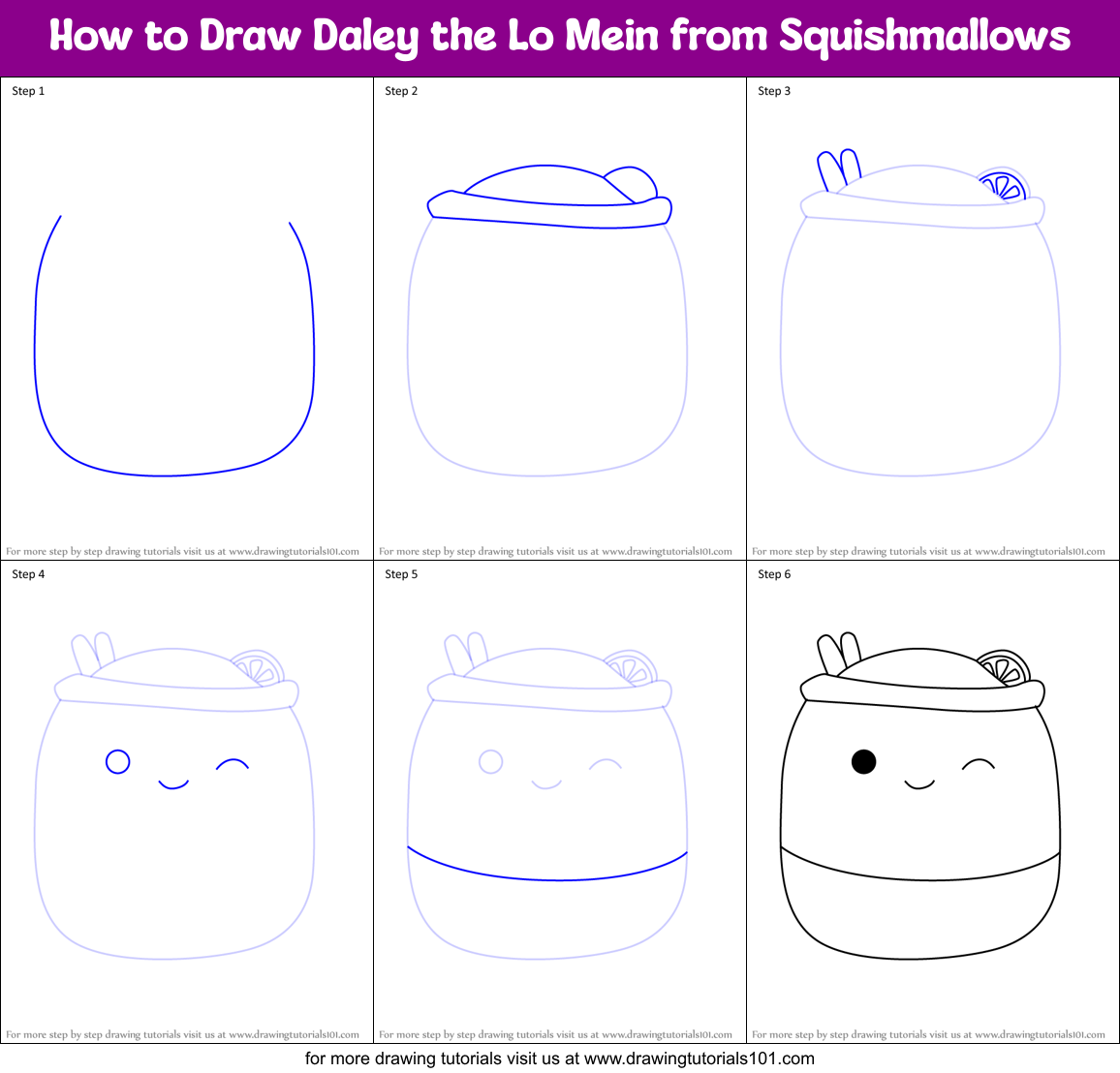 How to Draw Daley the Lo Mein from Squishmallows Printable Step by Step