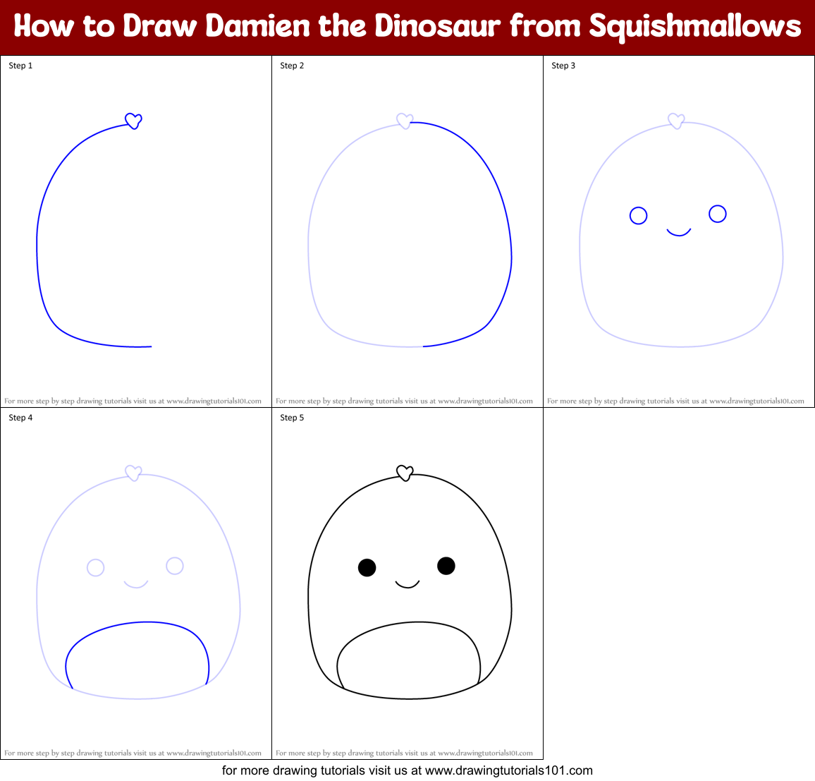 How to Draw Damien the Dinosaur from Squishmallows Printable Step by Step