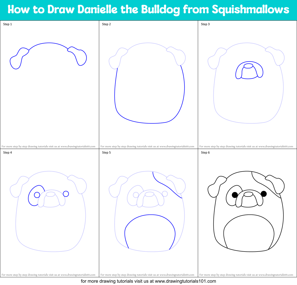 How to Draw Danielle the Bulldog from Squishmallows Printable Step by Step
