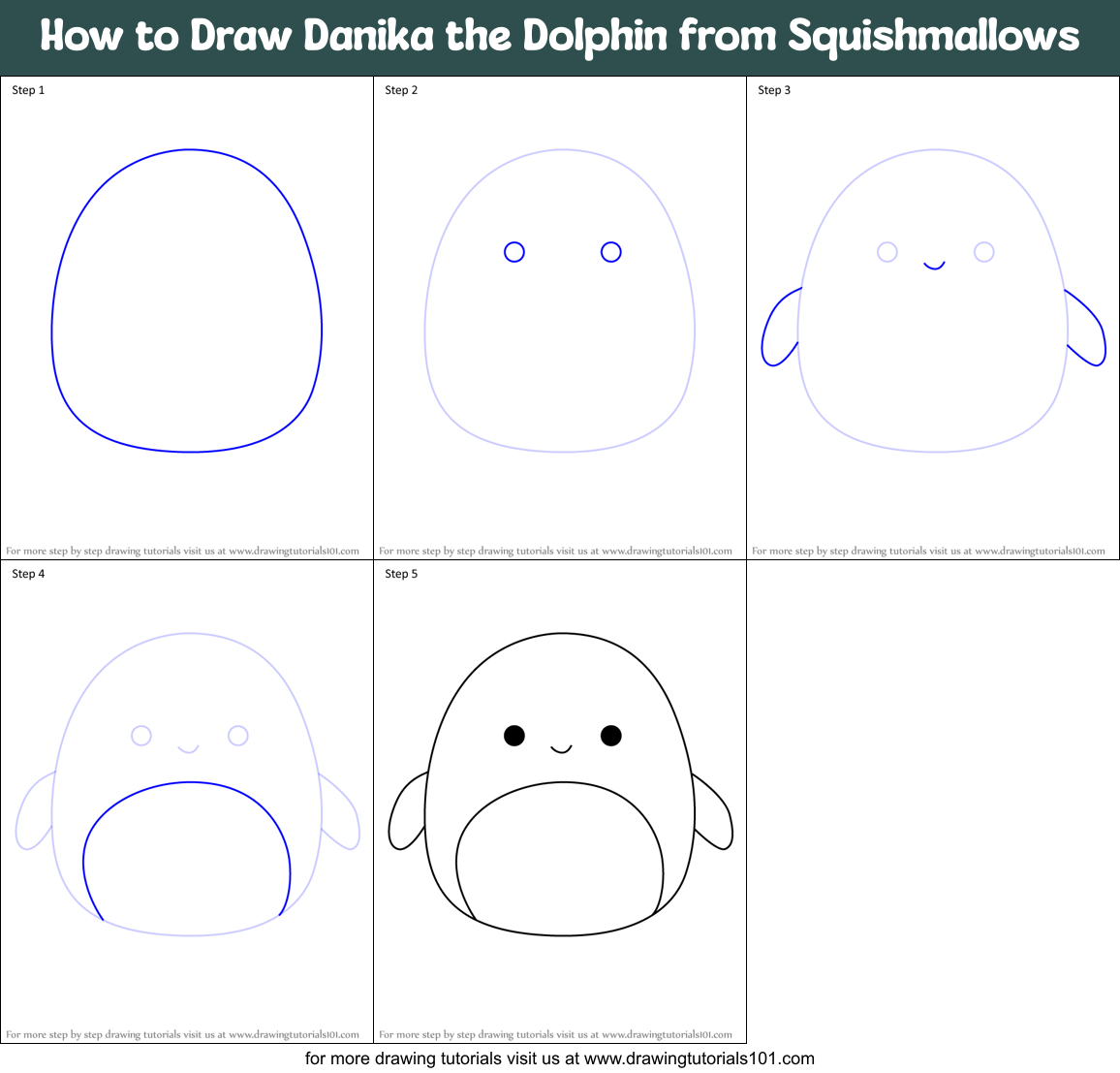 How to Draw Danika the Dolphin from Squishmallows Printable Step by Step