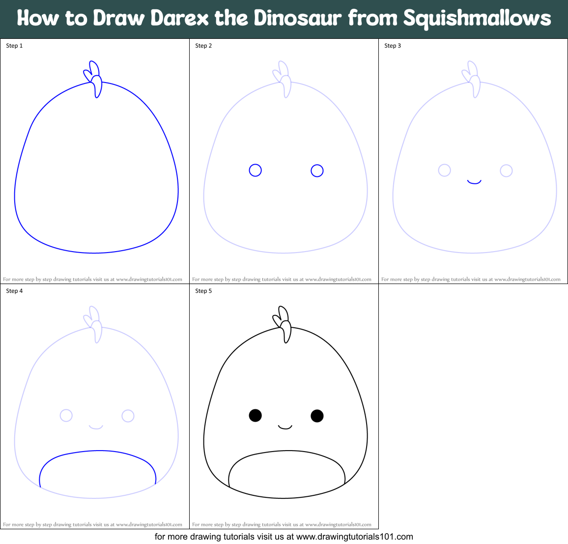 How to Draw Darex the Dinosaur from Squishmallows Printable Step by Step
