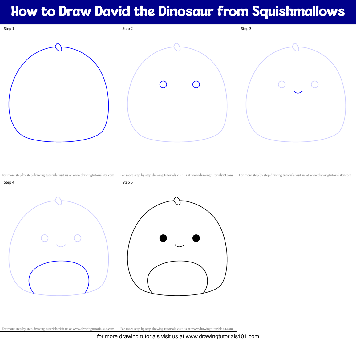 How to Draw David the Dinosaur from Squishmallows Printable Step by Step