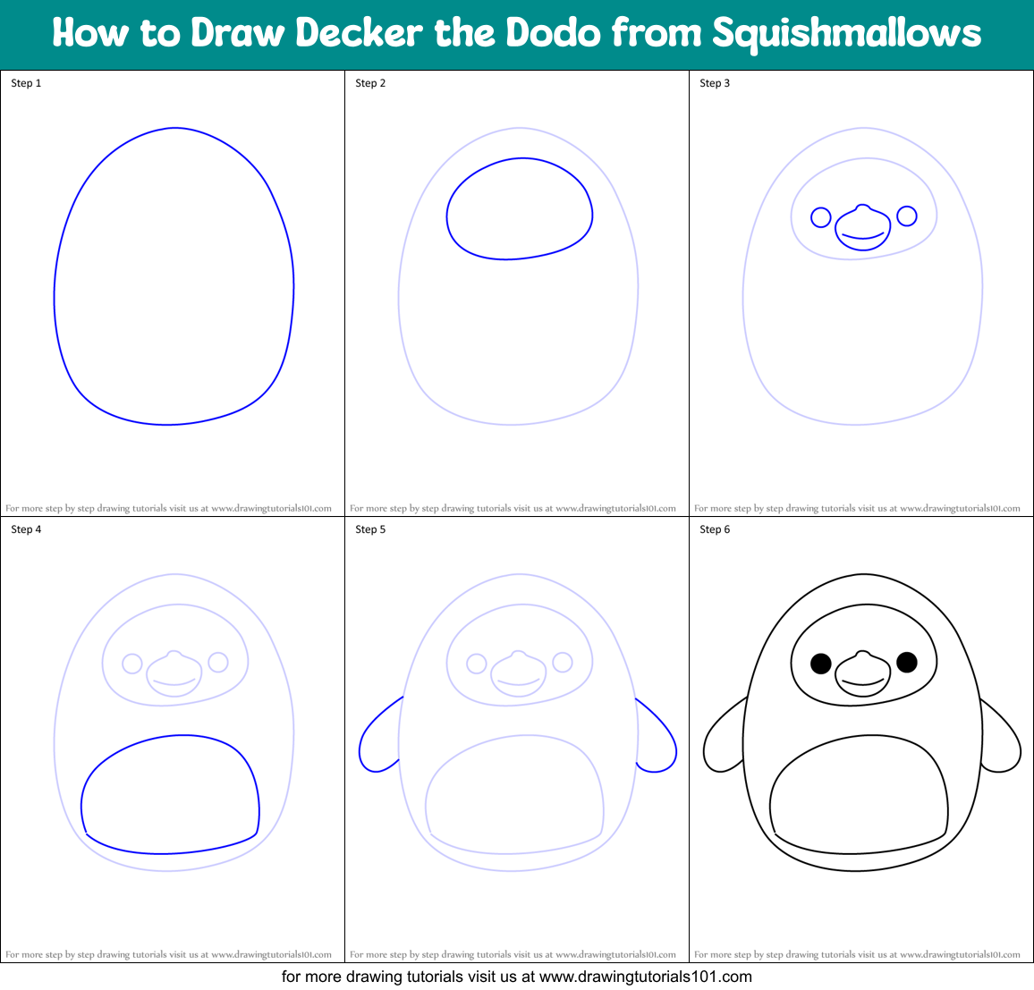 How to Draw Decker the Dodo from Squishmallows Printable Step by Step