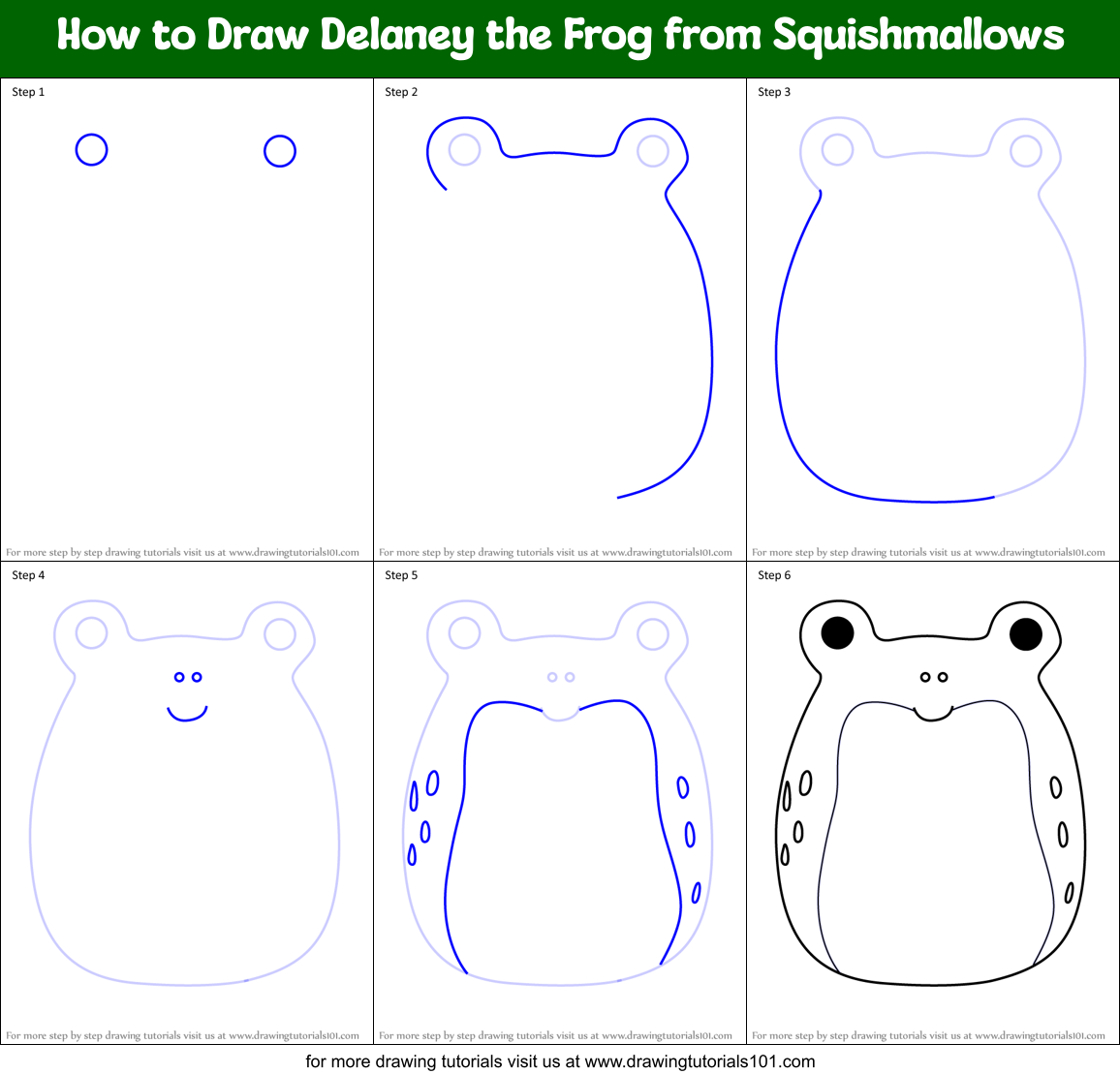 How to Draw Delaney the Frog from Squishmallows Printable Step by Step