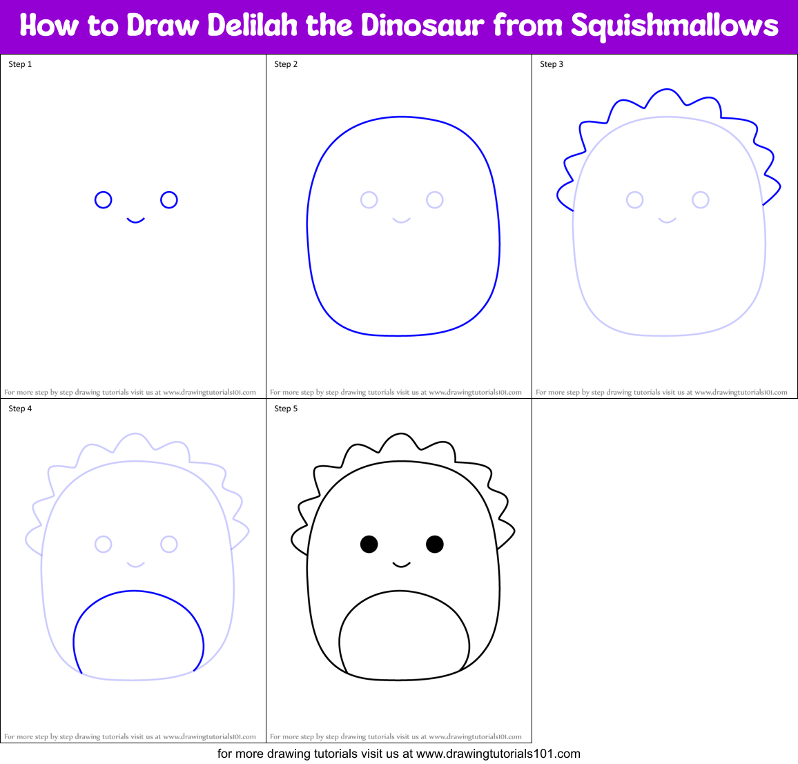 How to Draw Delilah the Dinosaur from Squishmallows Printable Step by Step