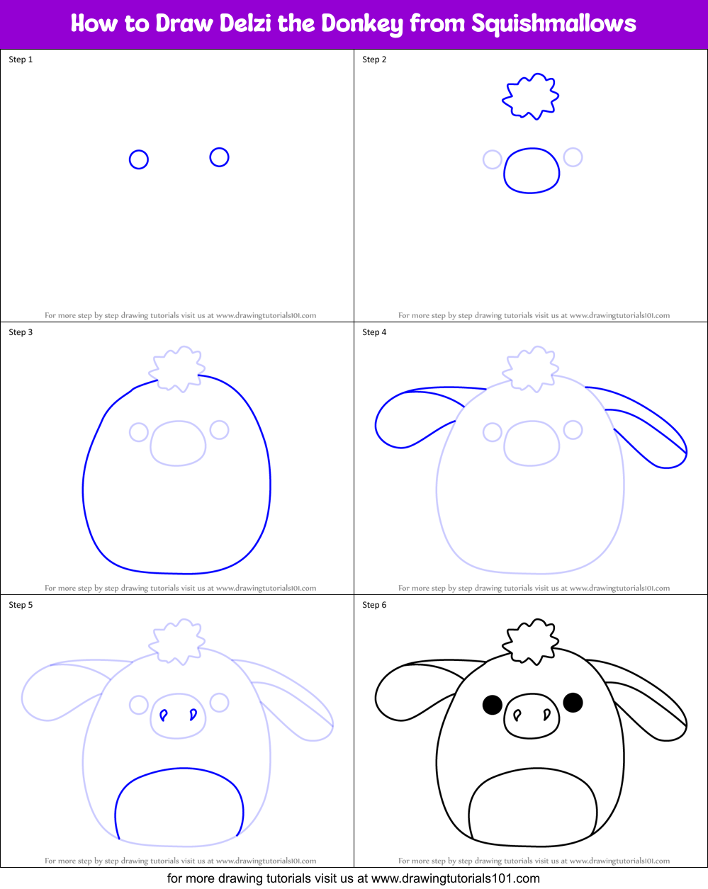 How to Draw Delzi the Donkey from Squishmallows Printable Step by Step