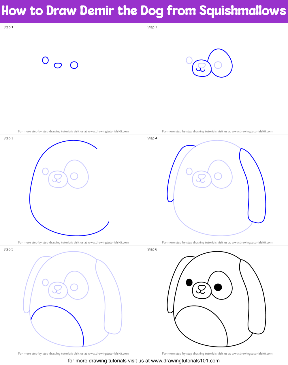 How to Draw Demir the Dog from Squishmallows Printable Step by Step
