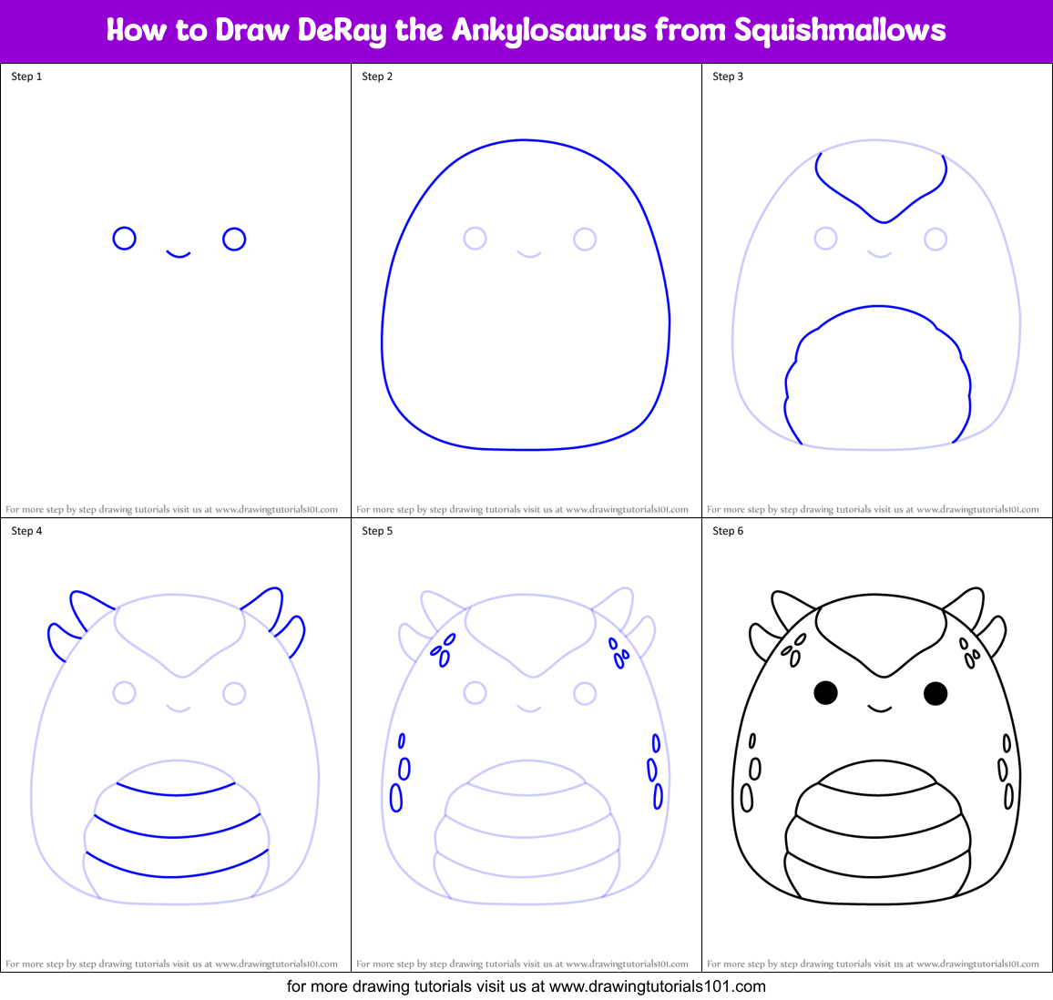 How to Draw DeRay the Ankylosaurus from Squishmallows Printable Step by Step