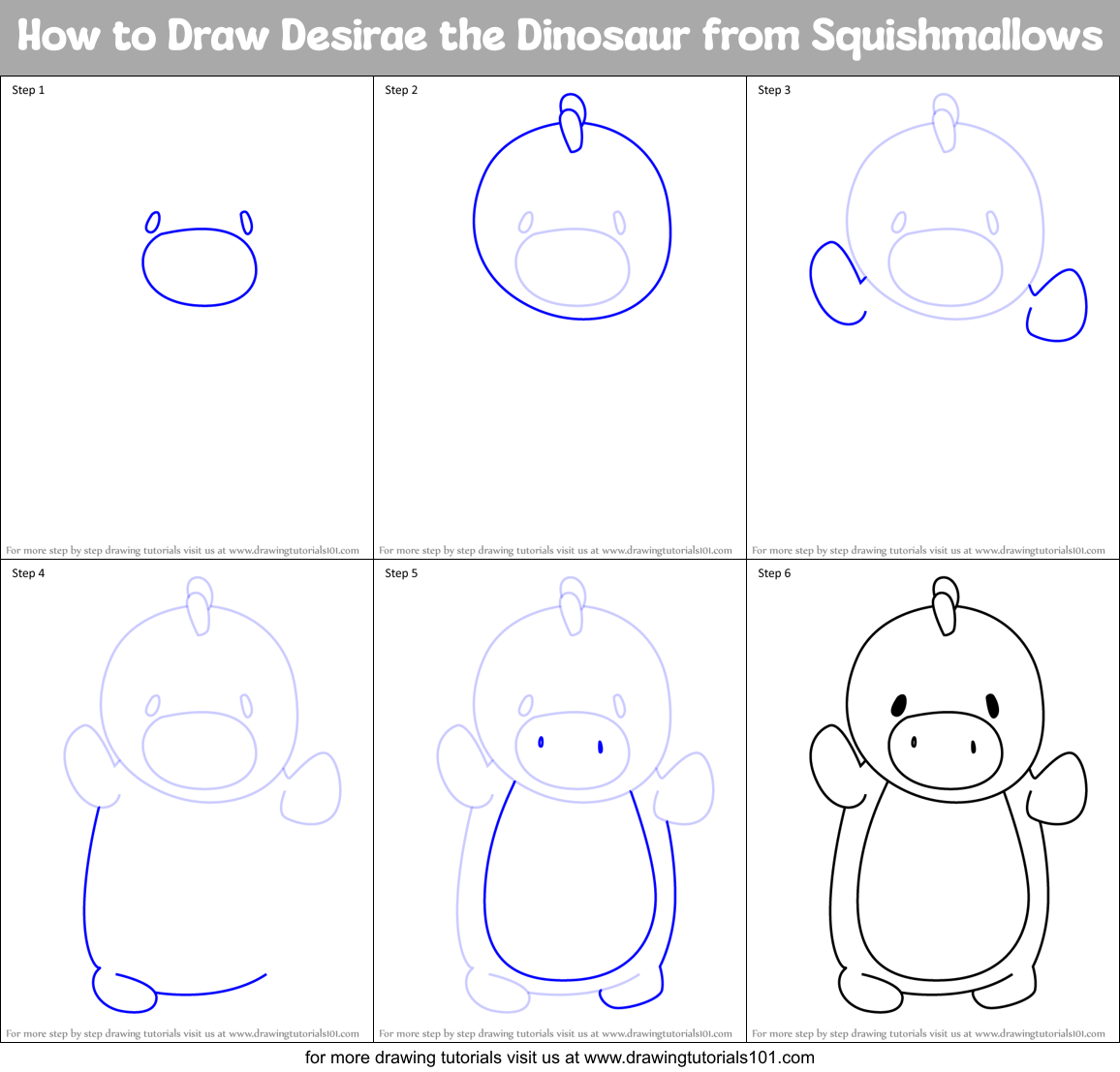 How to Draw Desirae the Dinosaur from Squishmallows Printable Step by Step