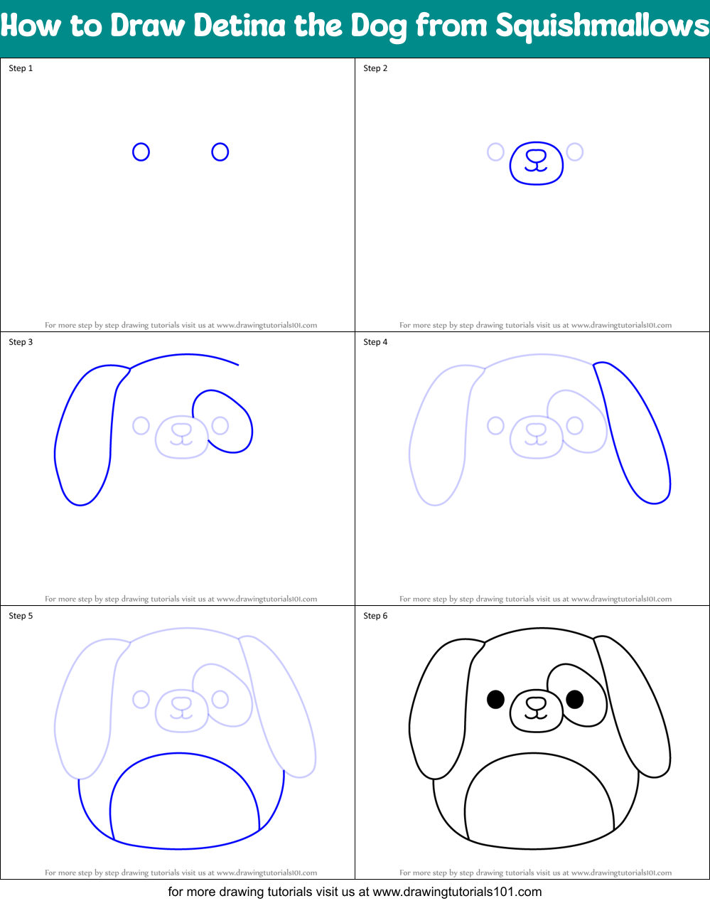 How to Draw Detina the Dog from Squishmallows Printable Step by Step