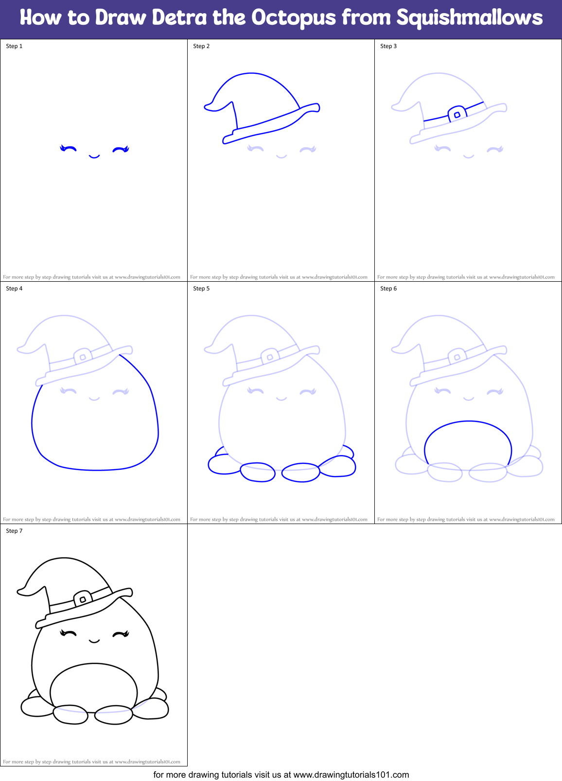 How to Draw Detra the Octopus from Squishmallows Printable Step by Step