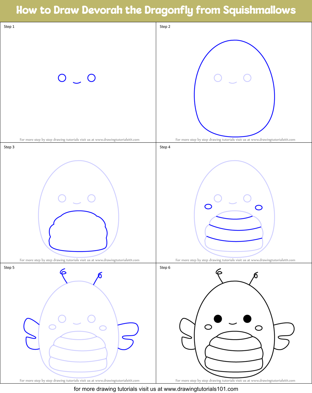 How to Draw Devorah the Dragonfly from Squishmallows Printable Step by Step