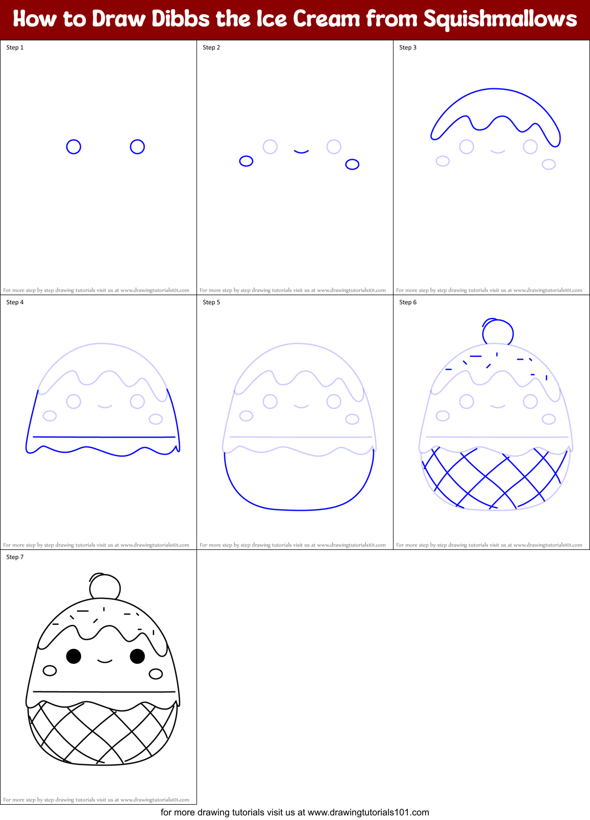 How to Draw Dibbs the Ice Cream from Squishmallows Printable Step by Step