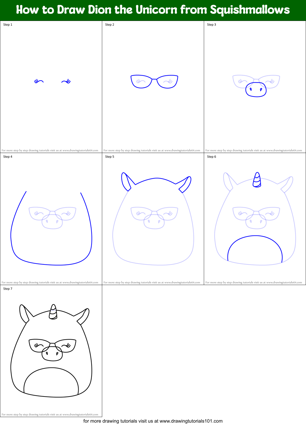 How to Draw Dion the Unicorn from Squishmallows Printable Step by Step