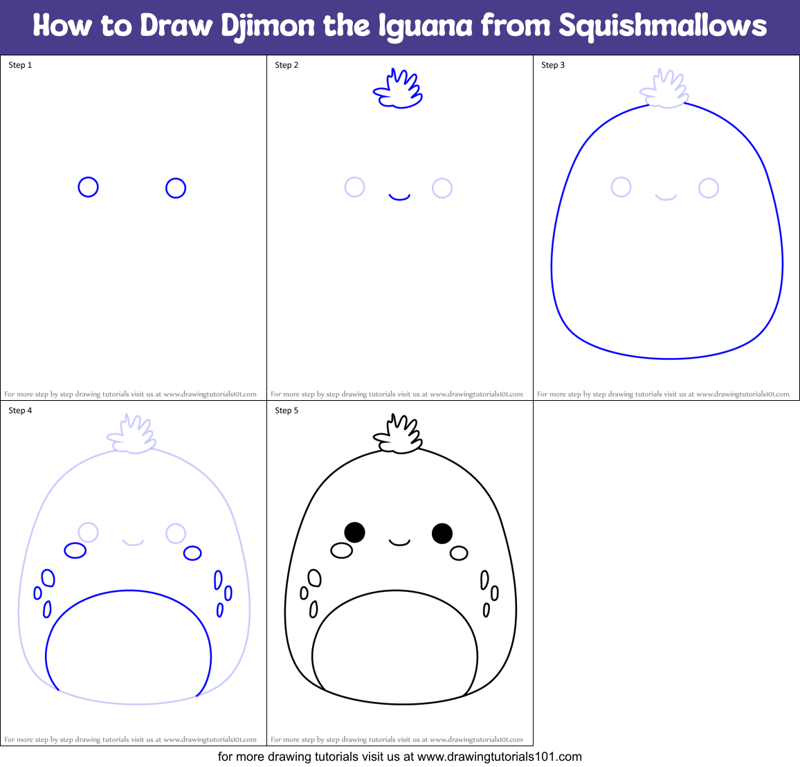 How to Draw Djimon the Iguana from Squishmallows Printable Step by Step