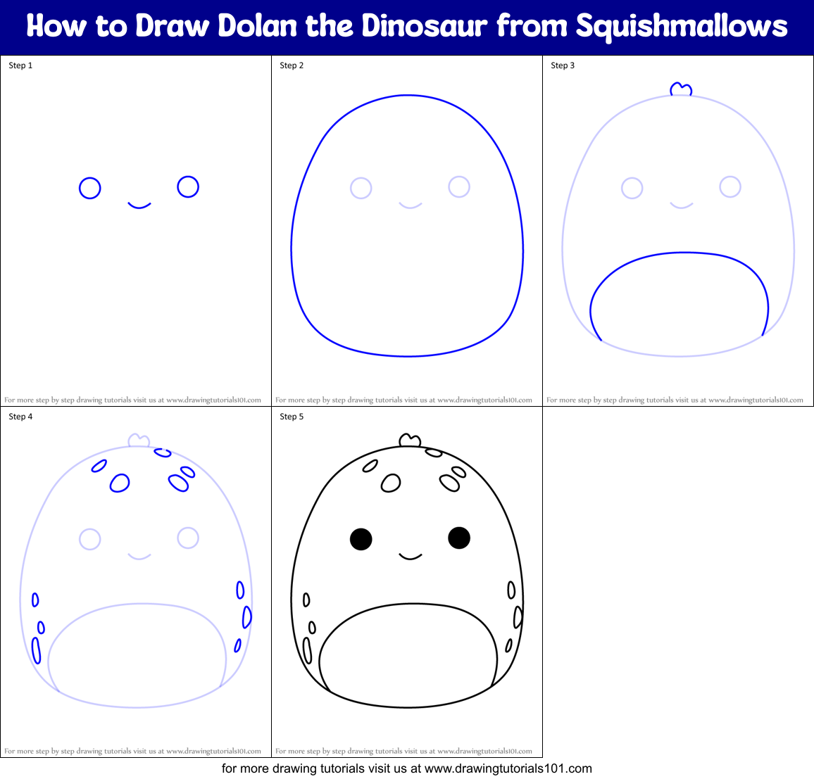 How to Draw Dolan the Dinosaur from Squishmallows Printable Step by Step